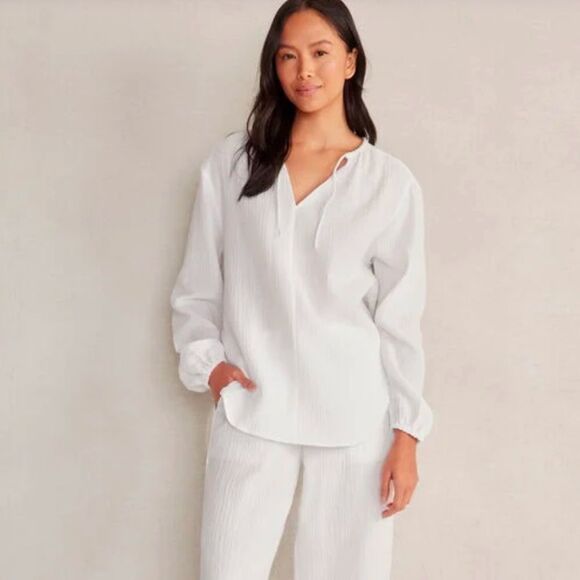 Talbots Haven Well Within 100% organic cotton gauze white long sleeve tunic M - Picture 1 of 10